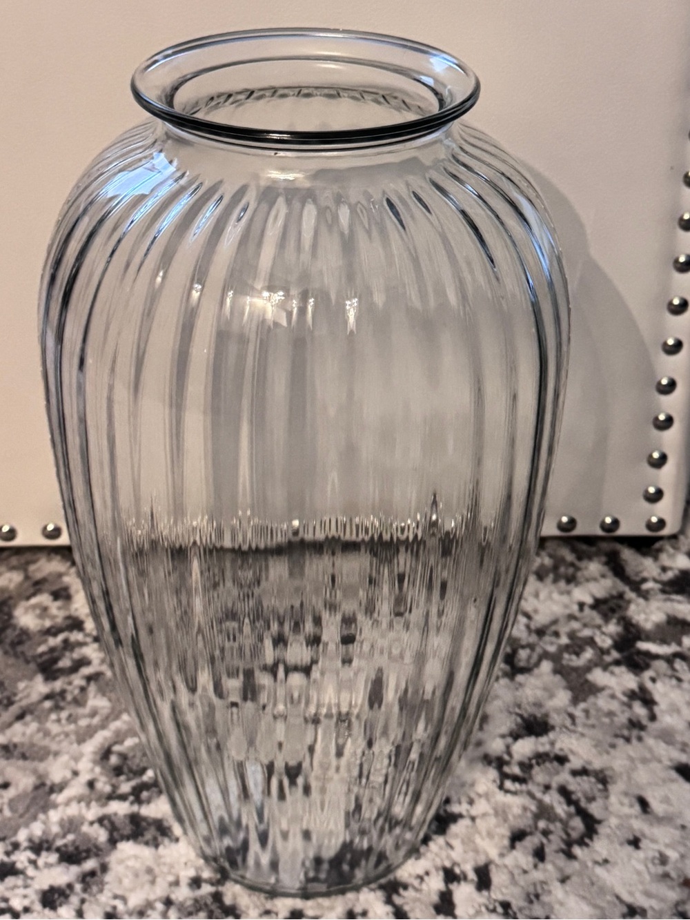 Clear Tall Ribbed Vintage Draped Glass Vase